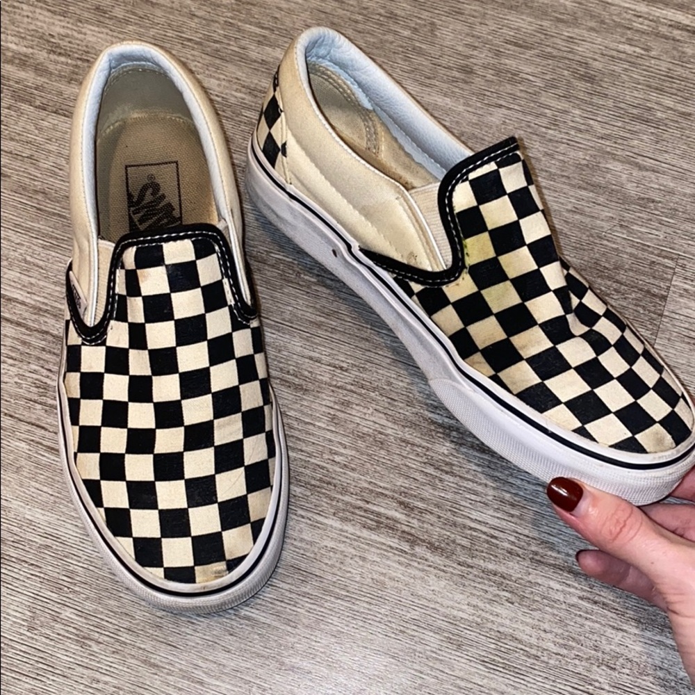 checkered black and white vans